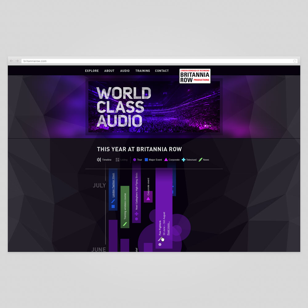 Britannia Row Productions website – Landing page slide 1