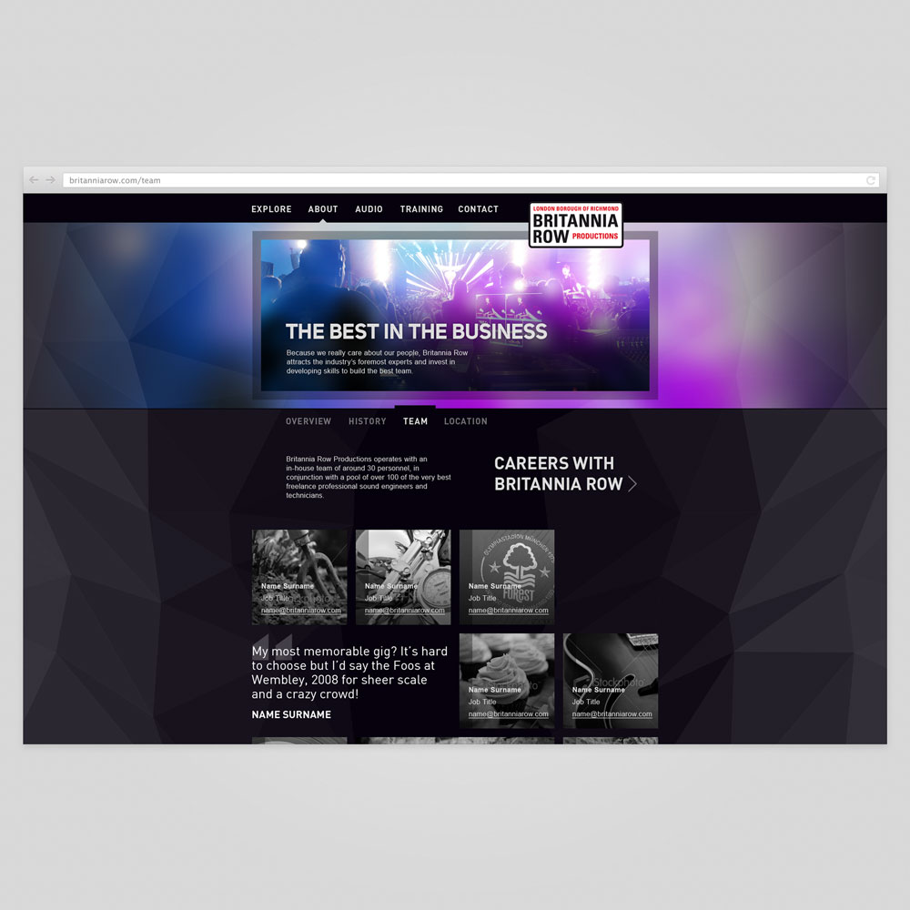 Britannia Row Productions website – Team page