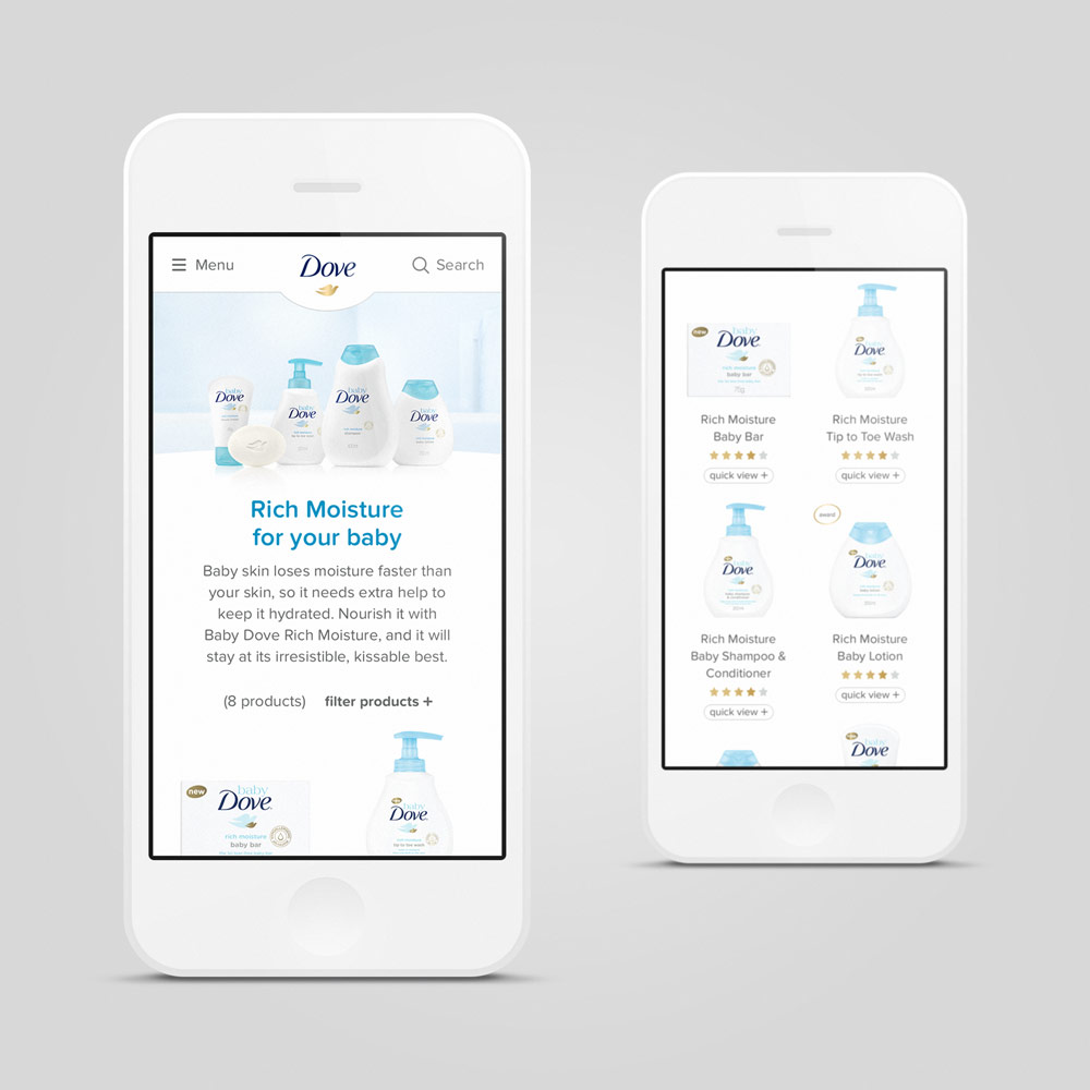 Baby Dove product landing page design