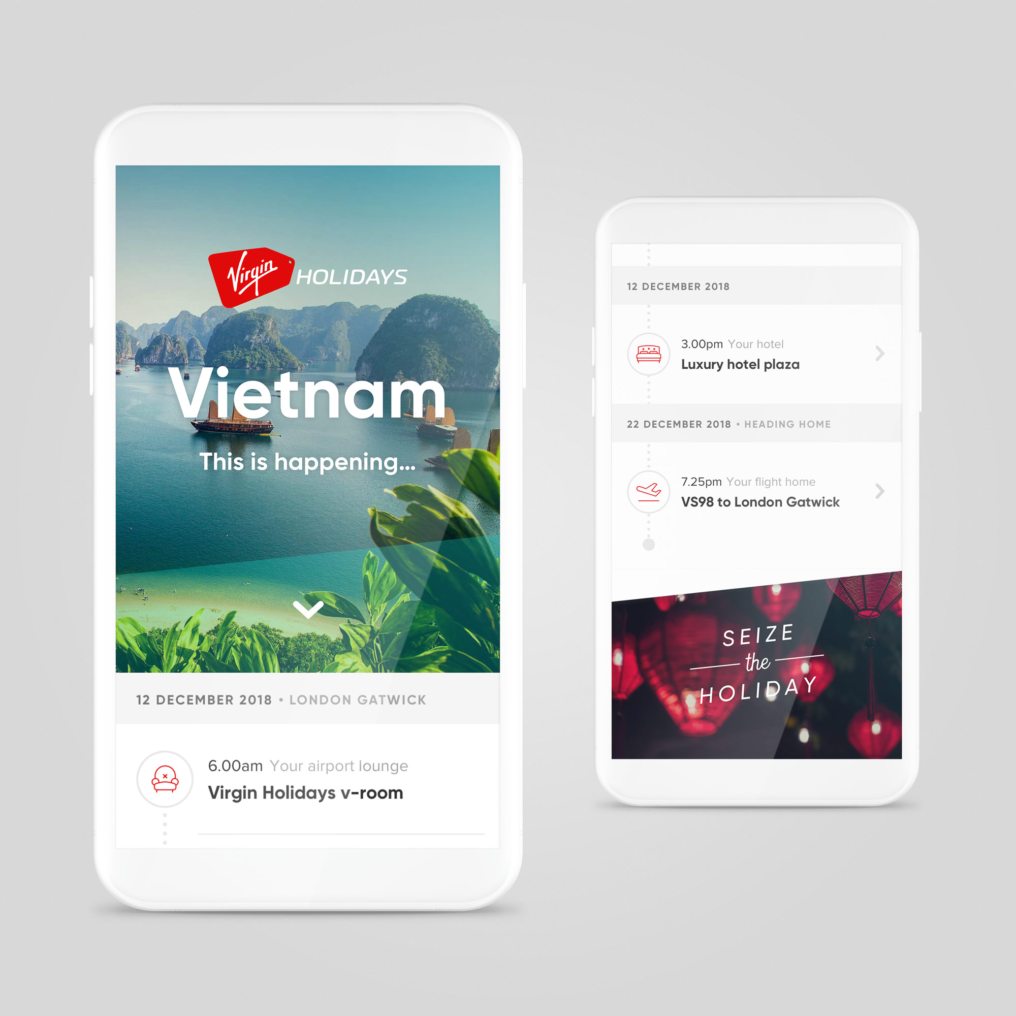 Destination hero and footer in the Virgin Holidays app